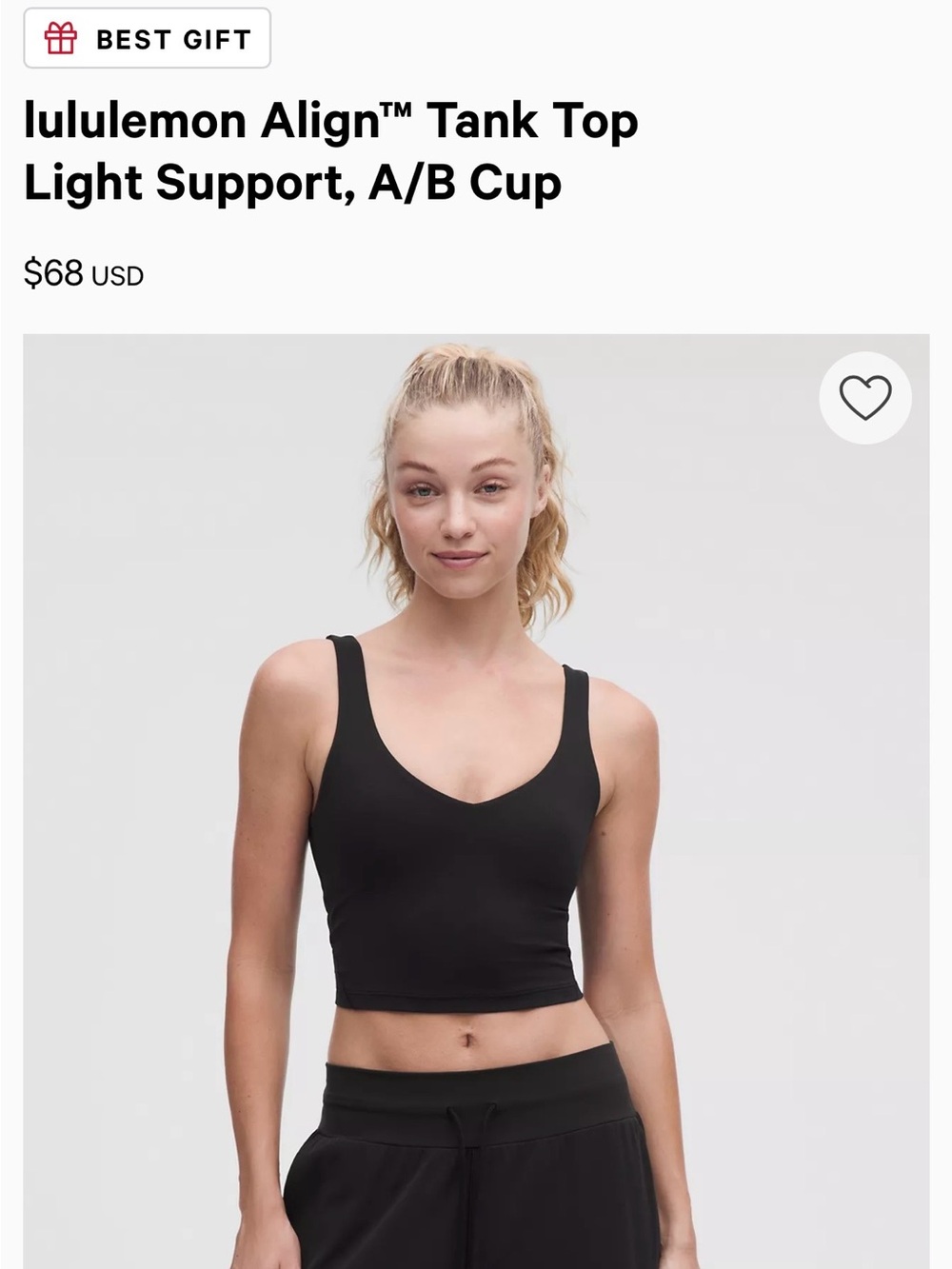 lululemon Black Full length Tank Size 6